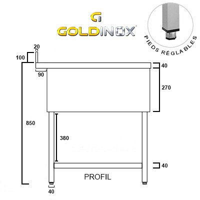 Plonge inox 1 bac - 700 x 700 mm PREMIUM / GOLDINOX Plonge inox 1 bac - 700 x 700 mm PREMIUM / GOLDINOX