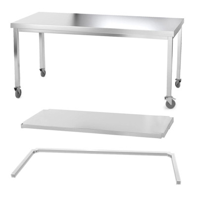 Table inox 2000 x 600 mm avec renfort sur roulettes / GOLDINOX Table inox 2000 x 600 mm avec renfort sur roulettes / GOLDINOX