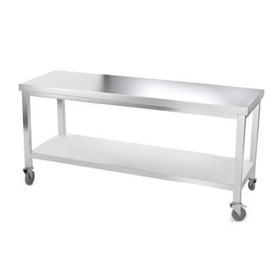 Table inox 2000 x 600 mm avec renfort sur roulettes / GOLDINOX Table inox 2000 x 600 mm avec renfort sur roulettes / GOLDINOX