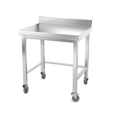 Table inox 800 x 600 mm adossée avec renfort sur roulettes / GOLDINOX Table inox 800 x 600 mm adossée avec renfort sur roulettes / GOLDINOX