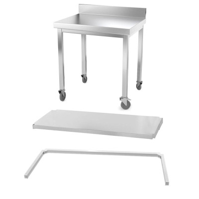 Table inox 800 x 600 mm adossée avec renfort sur roulettes / GOLDINOX Table inox 800 x 600 mm adossée avec renfort sur roulettes / GOLDINOX