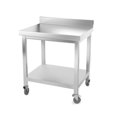 Table inox 800 x 600 mm adossée avec renfort sur roulettes / GOLDINOX Table inox 800 x 600 mm adossée avec renfort sur roulettes / GOLDINOX