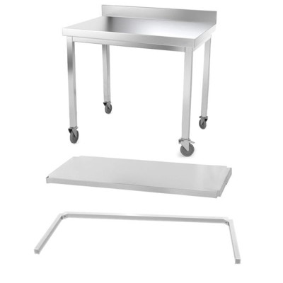 Table inox 1000 x 600 mm adossée avec renfort sur roulettes / GOLDINOX Table inox 1000 x 600 mm adossée avec renfort sur roulettes / GOLDINOX