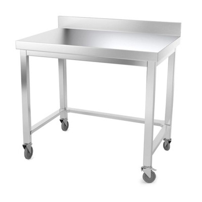 Table inox 1000 x 600 mm adossée avec renfort sur roulettes / GOLDINOX Table inox 1000 x 600 mm adossée avec renfort sur roulettes / GOLDINOX