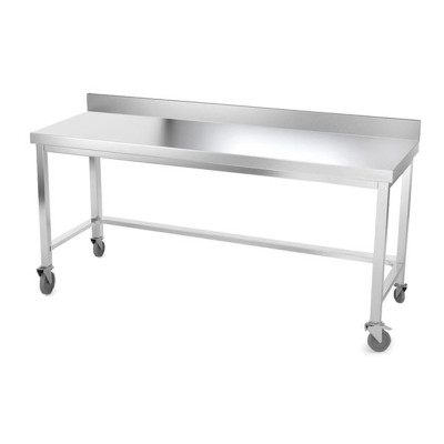 Table inox 2000 x 700 mm adossée avec renfort sur roulettes / GOLDINOX Table inox 2000 x 700 mm adossée avec renfort sur roulettes / GOLDINOX