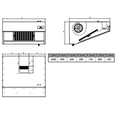Hotte murale 2000 x 950 x 520 mm avec moteur, variateur, éclairage, filtre et robinet de vidange / GOLDINOX Hotte murale 2000 x 950 x 520 mm avec moteur, variateur, éclairage, filtre et robinet de vidange / GOLDINOX