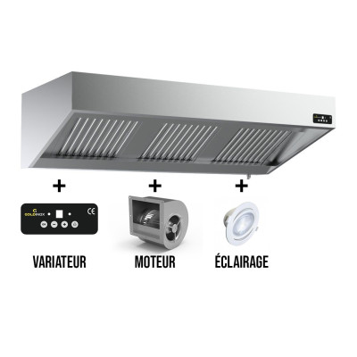 Hotte murale 2200 x 950 x 520 mm avec moteur, variateur, éclairage, filtre et robinet de vidange / GOLDINOX Hotte murale 2200 x 950 x 520 mm avec moteur, variateur, éclairage, filtre et robinet de vidange / GOLDINOX