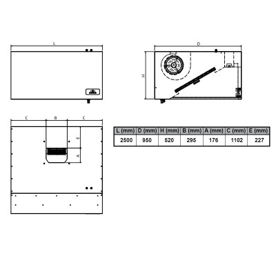 Hotte caisson 2500 x 950 x 520 mm avec moteur, variateur, éclairage, filtre et robinet de vidange / GOLDINOX Hotte caisson 2500 x 950 x 520 mm avec moteur, variateur, éclairage, filtre et robinet de vidange / GOLDINOX