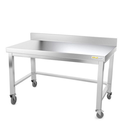 Table inox soubassement 1600 x 700 mm adossée avec renfort sur roulettes / GOLDINOX Table inox soubassement 1600 x 700 mm adossée avec renfort sur roulettes / GOLDINOX