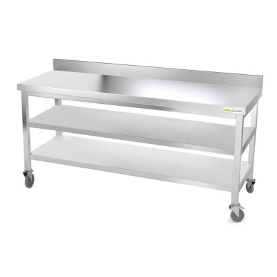 Table inox 2000 x 700 mm adossée avec 2 étagères sur roulettes / GOLDINOX Table inox 2000 x 700 mm adossée avec 2 étagères sur roulettes / GOLDINOX