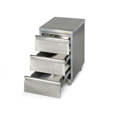 Meuble bas inox 500 x 600 mm avec 3 tiroirs PREMIUM / GOLDINOX Meuble bas inox 500 x 600 mm avec 3 tiroirs PREMIUM / GOLDINOX