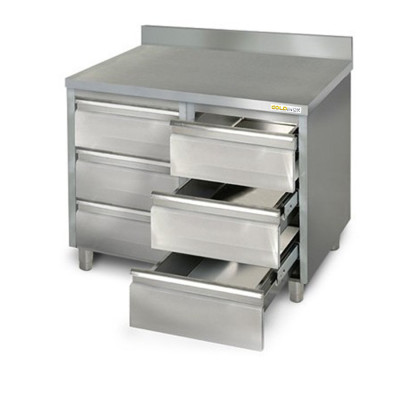 Meuble bas inox 1000 x 600 mm adossée avec 6 tiroirs PREMIUM / GOLDINOX Meuble bas inox 1000 x 600 mm adossée avec 6 tiroirs PREMIUM / GOLDINOX