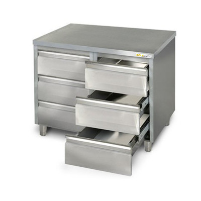 Meuble bas inox 1000 x 700 mm avec 6 tiroirs PREMIUM / GOLDINOX Meuble bas inox 1000 x 700 mm avec 6 tiroirs PREMIUM / GOLDINOX