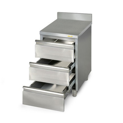 Meuble bas inox 500 x 700 mm adossée avec 3 tiroirs PREMIUM / GOLDINOX Meuble bas inox 500 x 700 mm adossée avec 3 tiroirs PREMIUM / GOLDINOX