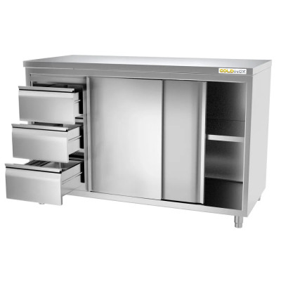Meuble bas inox 2000 x 600 mm avec 3 tiroirs gauche PREMIUM / GOLDINOX Meuble bas inox 2000 x 600 mm avec 3 tiroirs gauche PREMIUM / GOLDINOX