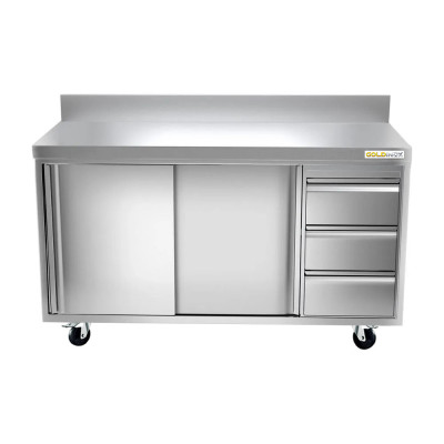 Meuble bas inox 2000 x 700 mm adossée avec 3 tiroirs droit sur roulettes / GOLDINOX Meuble bas inox 2000 x 700 mm adossée avec 3 tiroirs droit sur roulettes / GOLDINOX
