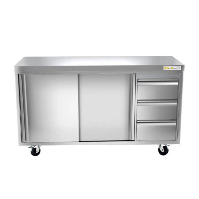 Meuble bas inox 2000 x 600 mm avec 3 tiroirs droit sur roulettes / GOLDINOX Meuble bas inox 2000 x 600 mm avec 3 tiroirs droit sur roulettes / GOLDINOX
