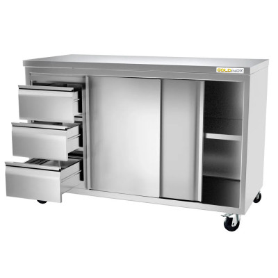 Meuble bas inox 2000 x 700 mm avec 3 tiroirs gauche sur roulettes / GOLDINOX Meuble bas inox 2000 x 700 mm avec 3 tiroirs gauche sur roulettes / GOLDINOX