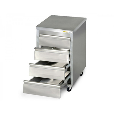 Meuble inox 4 tiroirs 500 x 700 mm sur roulettes / GOLDINOX Meuble inox 4 tiroirs 500 x 700 mm sur roulettes / GOLDINOX
