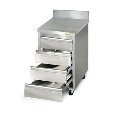 Meuble inox 4 tiroirs 500 x 600 mm adossée sur roulettes / GOLDINOX Meuble inox 4 tiroirs 500 x 600 mm adossée sur roulettes / GOLDINOX