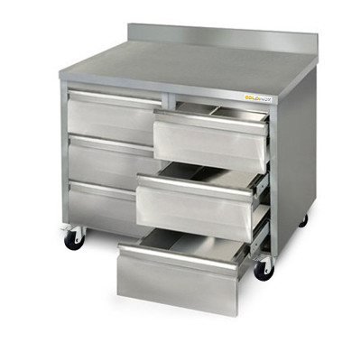 Meuble inox 6 tiroirs 1000 x 700 mm adossée sur roulettes / GOLDINOX Meuble inox 6 tiroirs 1000 x 700 mm adossée sur roulettes / GOLDINOX