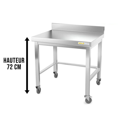 Table inox soubassement 800 x 600 mm adossée avec renfort sur roulettes / GOLDINOX Table inox soubassement 800 x 600 mm adossée avec renfort sur roulettes / GOLDINOX