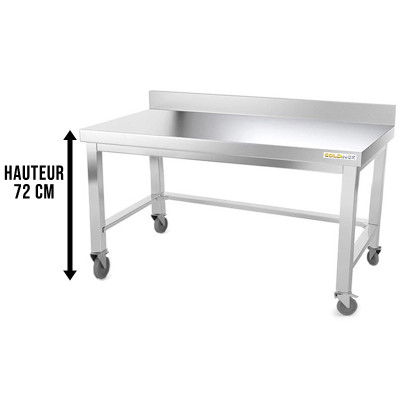 Table inox soubassement 1500 x 600 mm adossée avec renfort sur roulettes / GOLDINOX Table inox soubassement 1500 x 600 mm adossée avec renfort sur roulettes / GOLDINOX