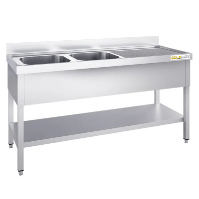 Plonge inox 2 bacs - 1600 x 700 mm égouttoir droite PREMIUM / GOLDINOX Plonge inox 2 bacs - 1600 x 700 mm égouttoir droite PREMIUM / GOLDINOX