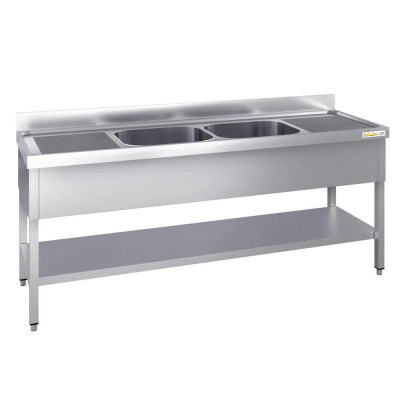 Plonge inox 2 bacs - 1800 x 700 mm égouttoir droite et gauche PREMIUM / GOLDINOX Plonge inox 2 bacs - 1800 x 700 mm égouttoir droite et gauche PREMIUM / GOLDINOX