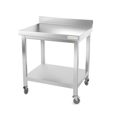 Table inox 800 x 800 mm adossée sur rouletes / GOLDINOX Table inox 800 x 800 mm adossée sur rouletes / GOLDINOX