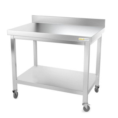 Table inox 1000 x 800 mm adossée sur roulettes / GOLDINOX Table inox 1000 x 800 mm adossée sur roulettes / GOLDINOX