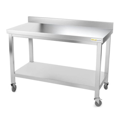 Table inox 1600 x 800 mm adossée sur roulettes / GOLDINOX Table inox 1600 x 800 mm adossée sur roulettes / GOLDINOX