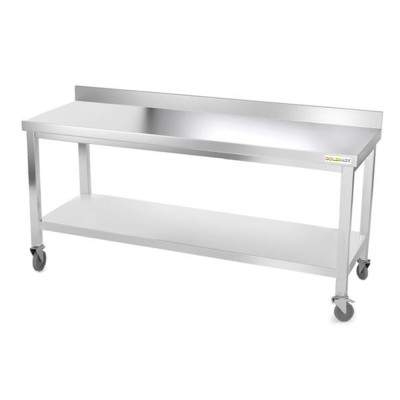 Table inox 2000 x 800 mm adossée sur roulettes / GOLDINOX Table inox 2000 x 800 mm adossée sur roulettes / GOLDINOX