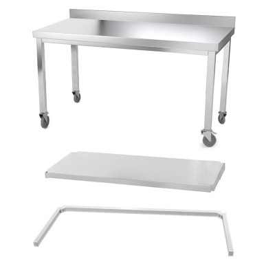 Table inox 1600 x 800 mm adossée avec renfort sur roulettes / GOLDINOX Table inox 1600 x 800 mm adossée avec renfort sur roulettes / GOLDINOX