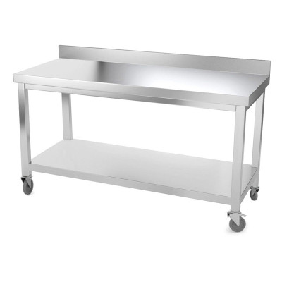 Table inox 1600 x 800 mm adossée avec renfort sur roulettes / GOLDINOX Table inox 1600 x 800 mm adossée avec renfort sur roulettes / GOLDINOX