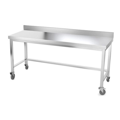 Table inox 2000 x 800 mm adossée avec renfort sur roulettes / GOLDINOX Table inox 2000 x 800 mm adossée avec renfort sur roulettes / GOLDINOX