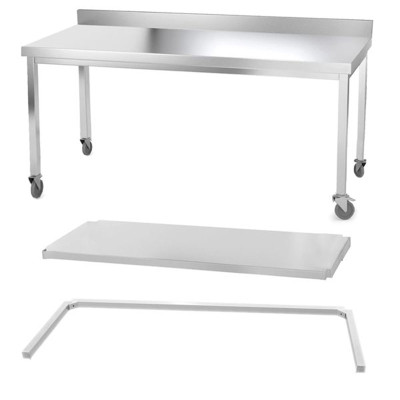 Table inox 2000 x 800 mm adossée avec renfort sur roulettes / GOLDINOX Table inox 2000 x 800 mm adossée avec renfort sur roulettes / GOLDINOX