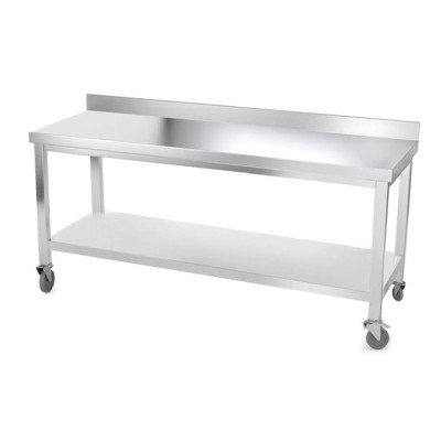 Table inox 2000 x 800 mm adossée avec renfort sur roulettes / GOLDINOX Table inox 2000 x 800 mm adossée avec renfort sur roulettes / GOLDINOX
