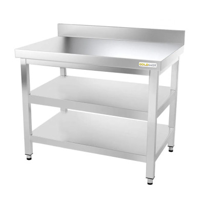 Table inox 1200 x 800 mm adossée avec 2 étagères / GOLDINOX Table inox 1200 x 800 mm adossée avec 2 étagères / GOLDINOX