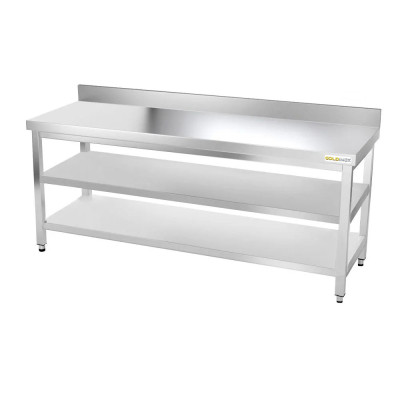 Table inox 2000 x 800 mm adossée avec 2 étagères / GOLDINOX Table inox 2000 x 800 mm adossée avec 2 étagères / GOLDINOX