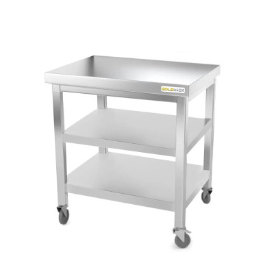 Table inox 800 x 800 mm avec 2 étagères sur roulettes / GOLDINOX Table inox 800 x 800 mm avec 2 étagères sur roulettes / GOLDINOX