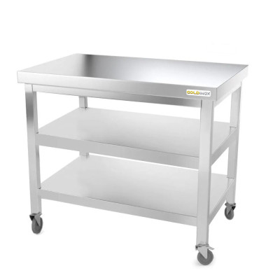 Table inox 1200 x 800 mm avec 2 étagères sur roulettes / GOLDINOX Table inox 1200 x 800 mm avec 2 étagères sur roulettes / GOLDINOX