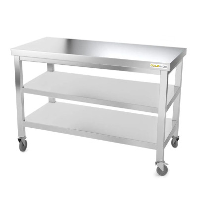 Table inox 1500 x 800 mm avec 2 étagères sur roulettes / GOLDINOX Table inox 1500 x 800 mm avec 2 étagères sur roulettes / GOLDINOX