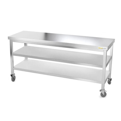 Table inox 2000 x 800 mm avec 2 étagères sur roulettes / GOLDINOX Table inox 2000 x 800 mm avec 2 étagères sur roulettes / GOLDINOX