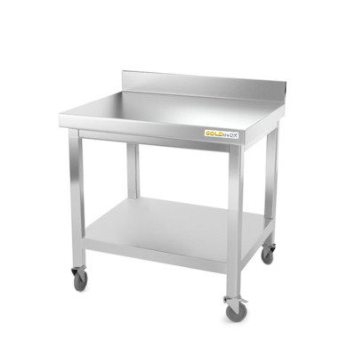 Table inox soubassement 800 x 800 mm adossée sur roulettes / GOLDINOX Table inox soubassement 800 x 800 mm adossée sur roulettes / GOLDINOX