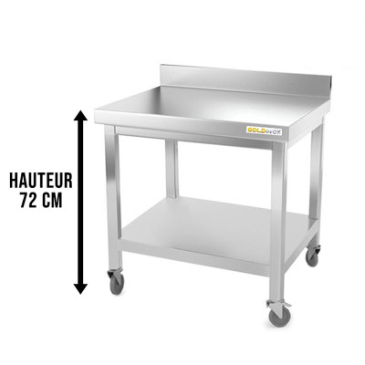 Table inox soubassement 800 x 800 mm adossée sur roulettes / GOLDINOX Table inox soubassement 800 x 800 mm adossée sur roulettes / GOLDINOX