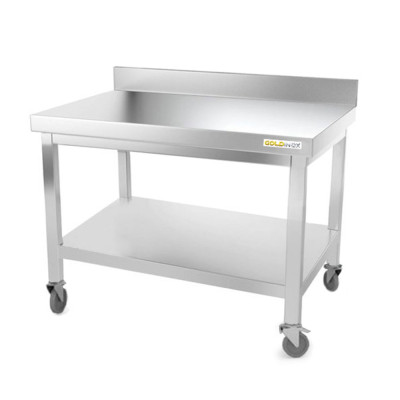 Table inox soubassement 1000 x 800 mm adossée sur roulettes / GOLDINOX Table inox soubassement 1000 x 800 mm adossée sur roulettes / GOLDINOX