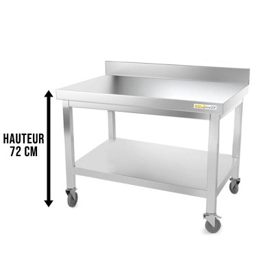 Table inox soubassement 1000 x 800 mm adossée sur roulettes / GOLDINOX Table inox soubassement 1000 x 800 mm adossée sur roulettes / GOLDINOX