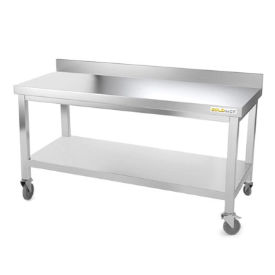 Table inox soubassement 1600 x 800 mm adossée sur roulettes / GOLDINOX Table inox soubassement 1600 x 800 mm adossée sur roulettes / GOLDINOX