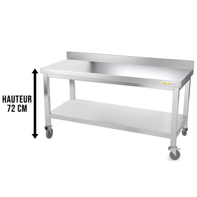 Table inox soubassement 1600 x 800 mm adossée sur roulettes / GOLDINOX Table inox soubassement 1600 x 800 mm adossée sur roulettes / GOLDINOX